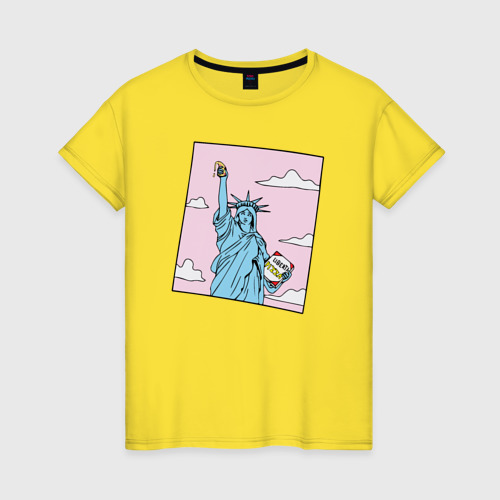 Женская футболка хлопок с принтом Liberty Pizza, вид спереди #2