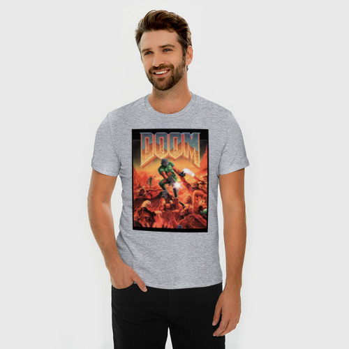 Мужская футболка хлопок Slim с принтом Doom игра, фото на моделе #1