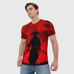 Мужская футболка 3D Самурай кровавой луны - фото 2