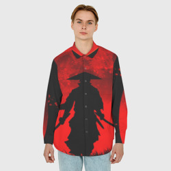 Мужская рубашка oversize 3D Самурай кровавой луны - фото 2