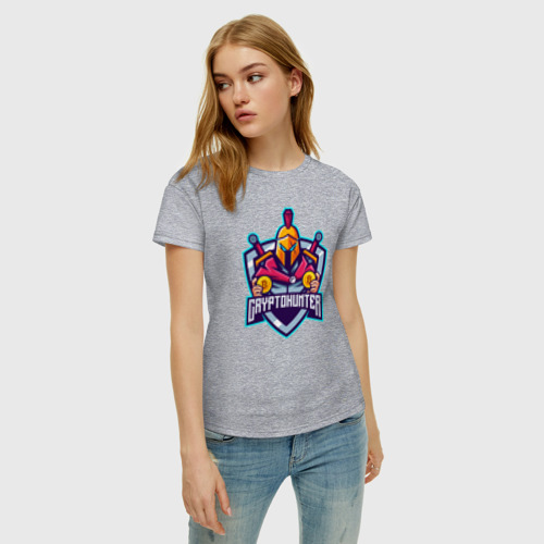 Женская футболка хлопок Crypto hunter, цвет меланж - фото 3