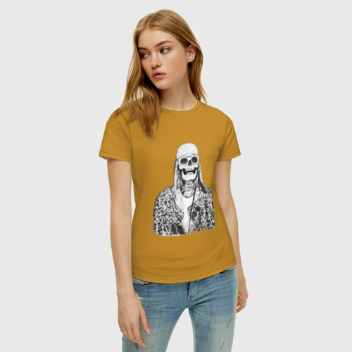 Женская футболка хлопок с принтом Скелет Курт, фото на моделе #1