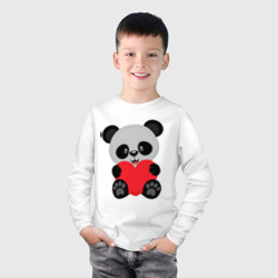 Лонгслив с принтом Love Панда для ребенка, вид на модели спереди №2. Цвет основы: белый