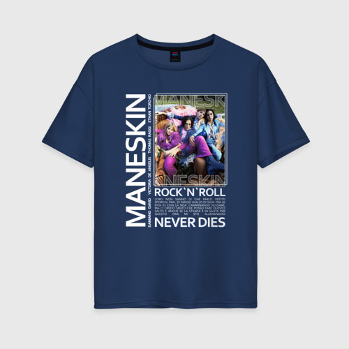 Женская футболка оверсайз из хлопка с принтом Rock`n`Roll Never Dies, вид спереди №1