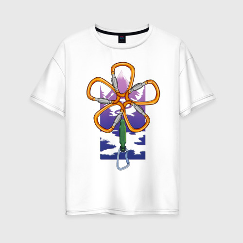 Женская футболка из хлопка оверсайз с принтом Flower carabiners, вид спереди №1