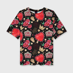 Женская футболка oversize 3D Корона и розы