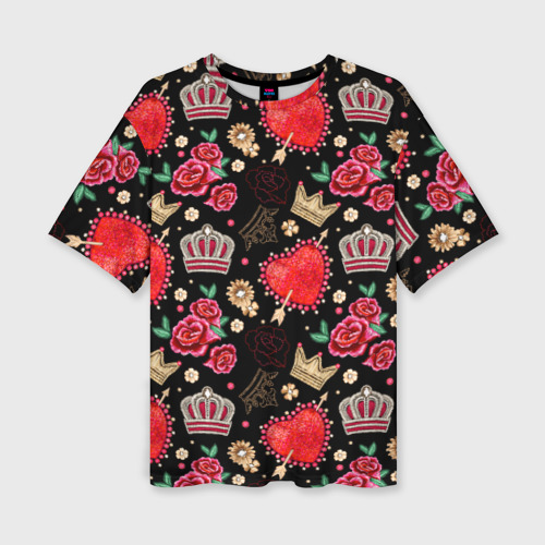 Женская футболка oversize 3D Корона и розы, цвет 3D печать