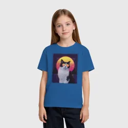 Детская футболка хлопок Synthwave cat in glass - фото 2