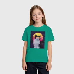 Детская футболка хлопок Synthwave cat in glass - фото 2