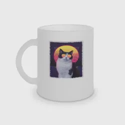 Кружка матовая стеклянная Synthwave cat in glass
