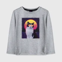Детский лонгслив хлопок Synthwave cat in glass