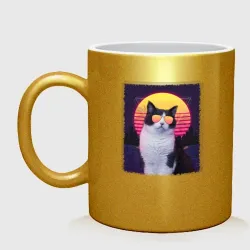 Кружка керамическая Synthwave cat in glass