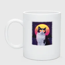 Кружка керамическая Synthwave cat in glass