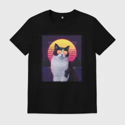 Мужская футболка хлопок Synthwave cat in glass