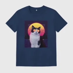 Мужская футболка хлопок Synthwave cat in glass