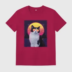 Мужская футболка хлопок Synthwave cat in glass