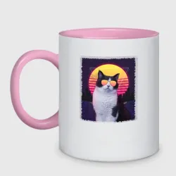 Кружка двухцветная Synthwave cat in glass