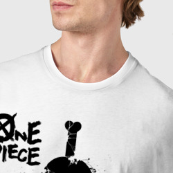 Футболка с принтом Пираты Белоуса One Piece для мужчины, вид на модели спереди №4. Цвет основы: белый