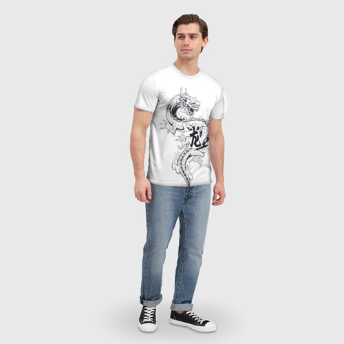 Мужская футболка 3D Китайский дракон на белом фоне, цвет 3D печать - фото 5