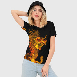 Женская футболка 3D Slim Золотой Китайский дракон - фото 2