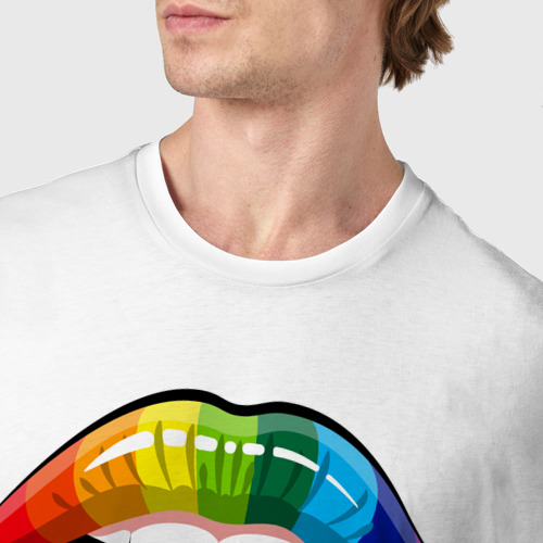 Мужская футболка хлопок Яркие губы, цвет белый - фото 6
