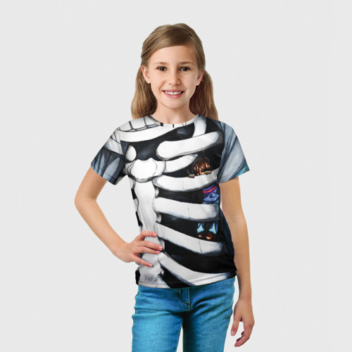 Детская футболка 3D с принтом SANS AND FRISK, вид сбоку #3