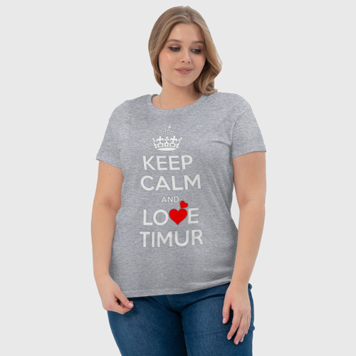 Женская футболка хлопок Keep calm and love Timur, цвет меланж - фото 6