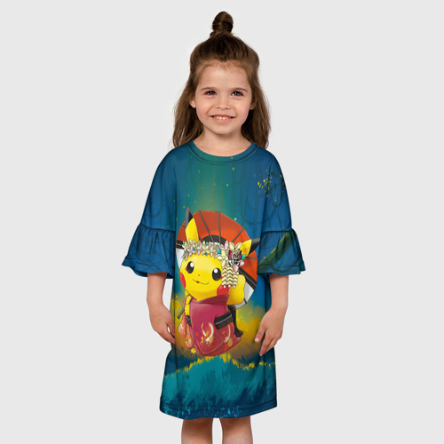 Детское платье 3D Пикачу гейша, цвет 3D печать - фото 4