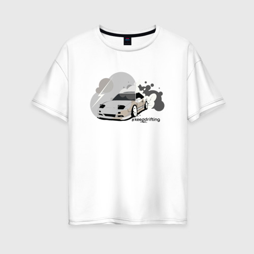 Женская футболка оверсайз из хлопка с принтом Keep drifting, вид спереди №1