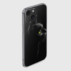 Чехол для iPhone 15 силиконовый с защитой камеры Черный кот - фото 2