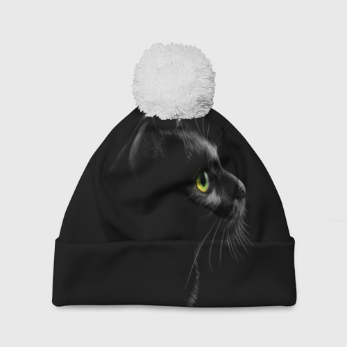 Шапка 3D c помпоном Черный кот, цвет 3D печать