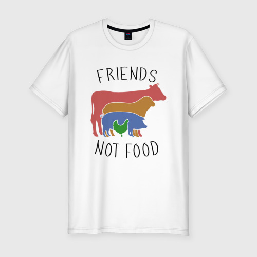 Мужская приталенная футболка из хлопка с принтом Друзья не еда, вид спереди №1