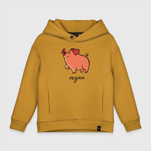 Детское худи Oversize хлопок Pig Vegan, цвет горчичный