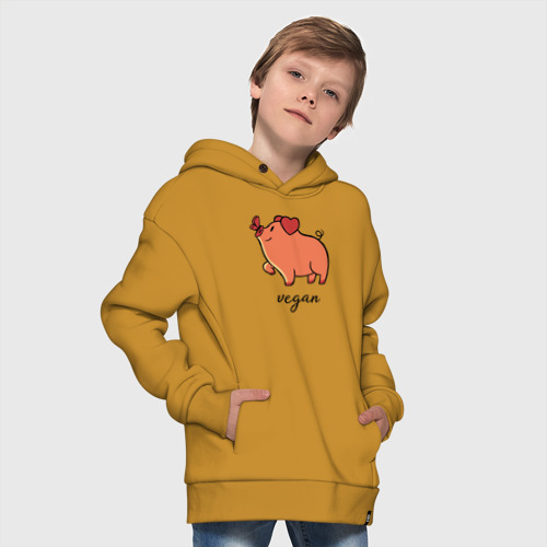 Детское худи Oversize хлопок Pig Vegan, цвет горчичный - фото 9