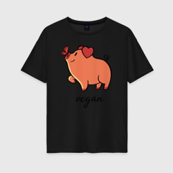 Pig Vegan – Женская футболка хлопок Oversize с принтом купить со скидкой в -16%