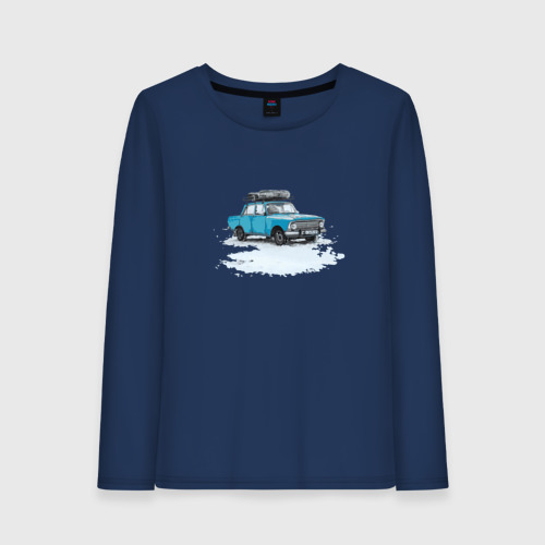 Женский лонгслив хлопок Москвич 412 с багажником, цвет темно-синий