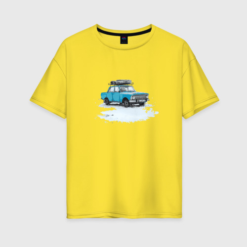 Женская футболка хлопок Oversize Москвич 412 с багажником, цвет желтый