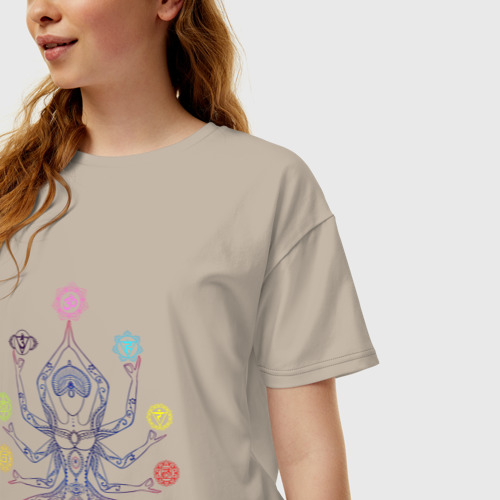 Женская футболка хлопок Oversize Медитация, цвет миндальный - фото 3