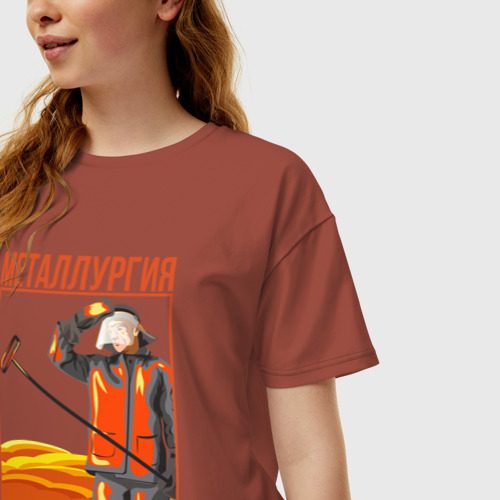 Женская футболка хлопок Oversize Основа мощи страны, цвет кирпичный - фото 3