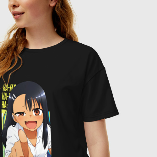 Женская футболка хлопок Oversize Ha-Ha nagatoro, цвет черный - фото 3