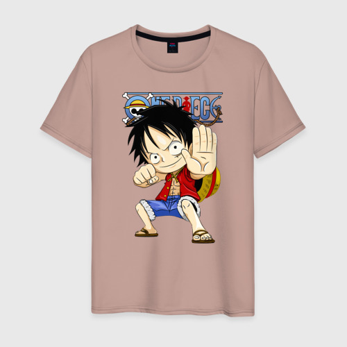 Мужская футболка хлопок Манки Д. Луффи One Piece, цвет пыльно-розовый
