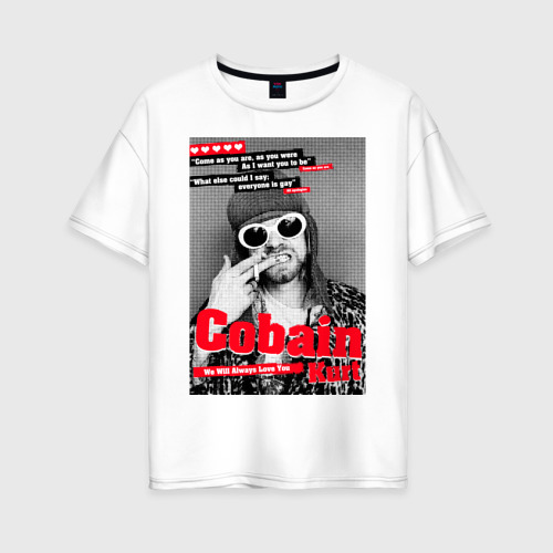 Женская футболка хлопок Oversize In Memory Of Kurt Cobain, цвет белый