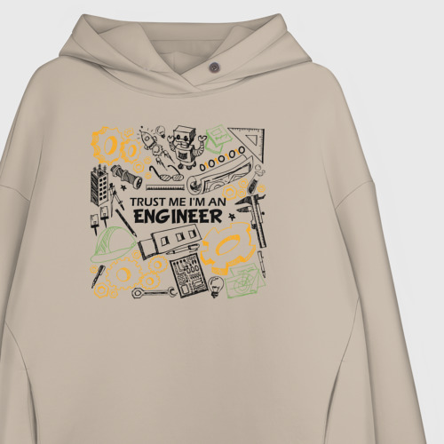 Женское худи Oversize хлопок Trust me I'm an engineer, цвет миндальный - фото 3