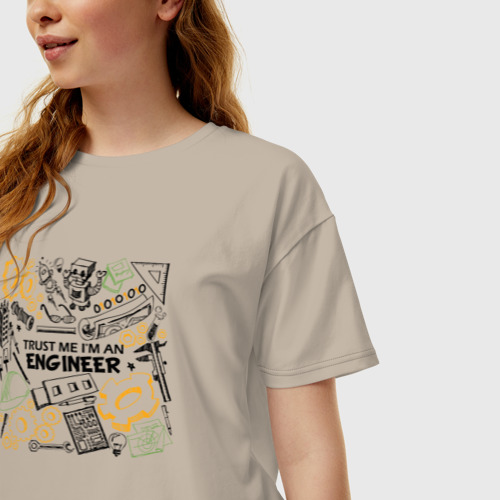 Женская футболка хлопок Oversize Trust me I'm an engineer, цвет миндальный - фото 3