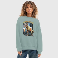 Женский свитшот oversize без начеса хлопок Пивозавр: динозавр с пивом - фото 2