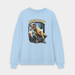 Мужской свитшот oversize без начеса хлопок Пивозавр: динозавр с пивом