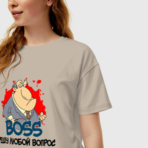 Женская футболка хлопок Oversize Boss решу любой вопрос, цвет миндальный - фото 3