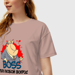 Женская футболка хлопок Oversize Boss решу любой вопрос - фото 2