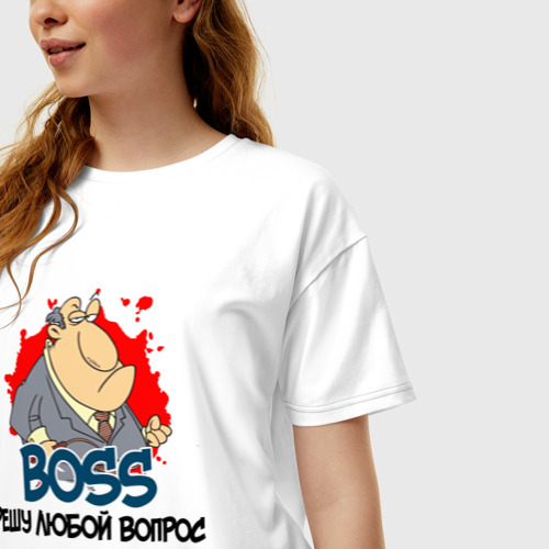 Женская футболка хлопок Oversize Boss решу любой вопрос - фото 3