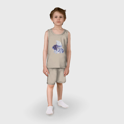 Детская пижама с шортами хлопок Гаррус в цветах, цвет миндальный - фото 3